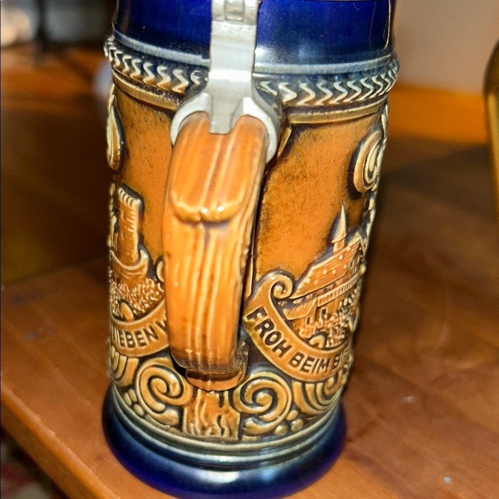 Vintage German Beer Stein with Blue and Gold Accents - Picture 4 of 8
